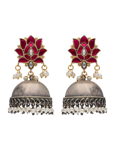 The Gypsy Blooming Pink Lotus Jhumka Earrings - Curio Cottage 