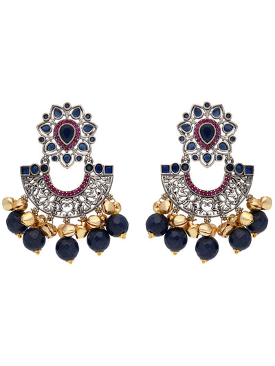 The Gypsy Azure Blue Ghungroo Chandbali Earrings 