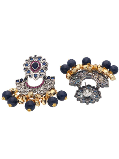 The Gypsy Azure Blue Ghungroo Chandbali Earrings 