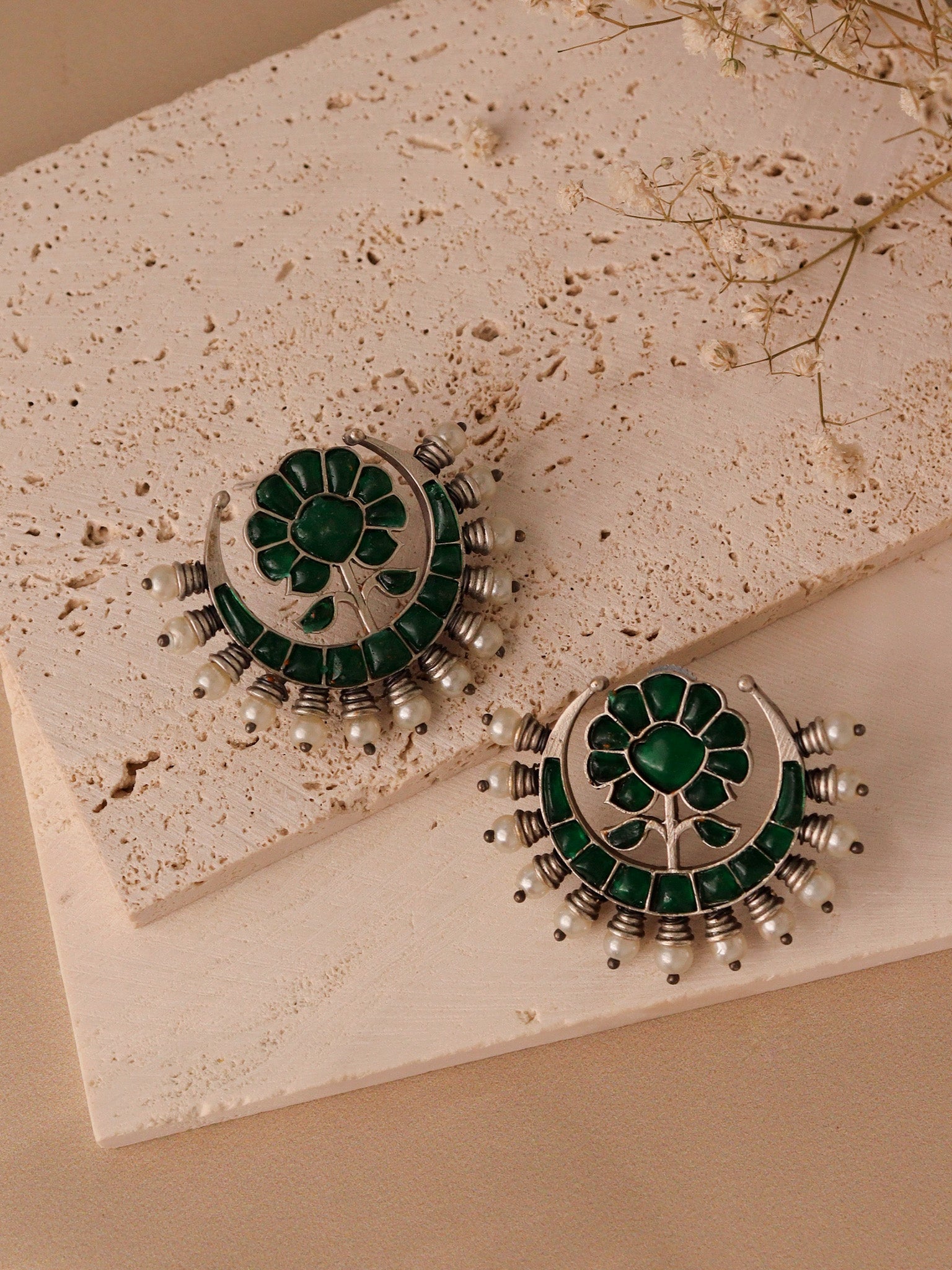 Oxidised Kundan Stud Earrings