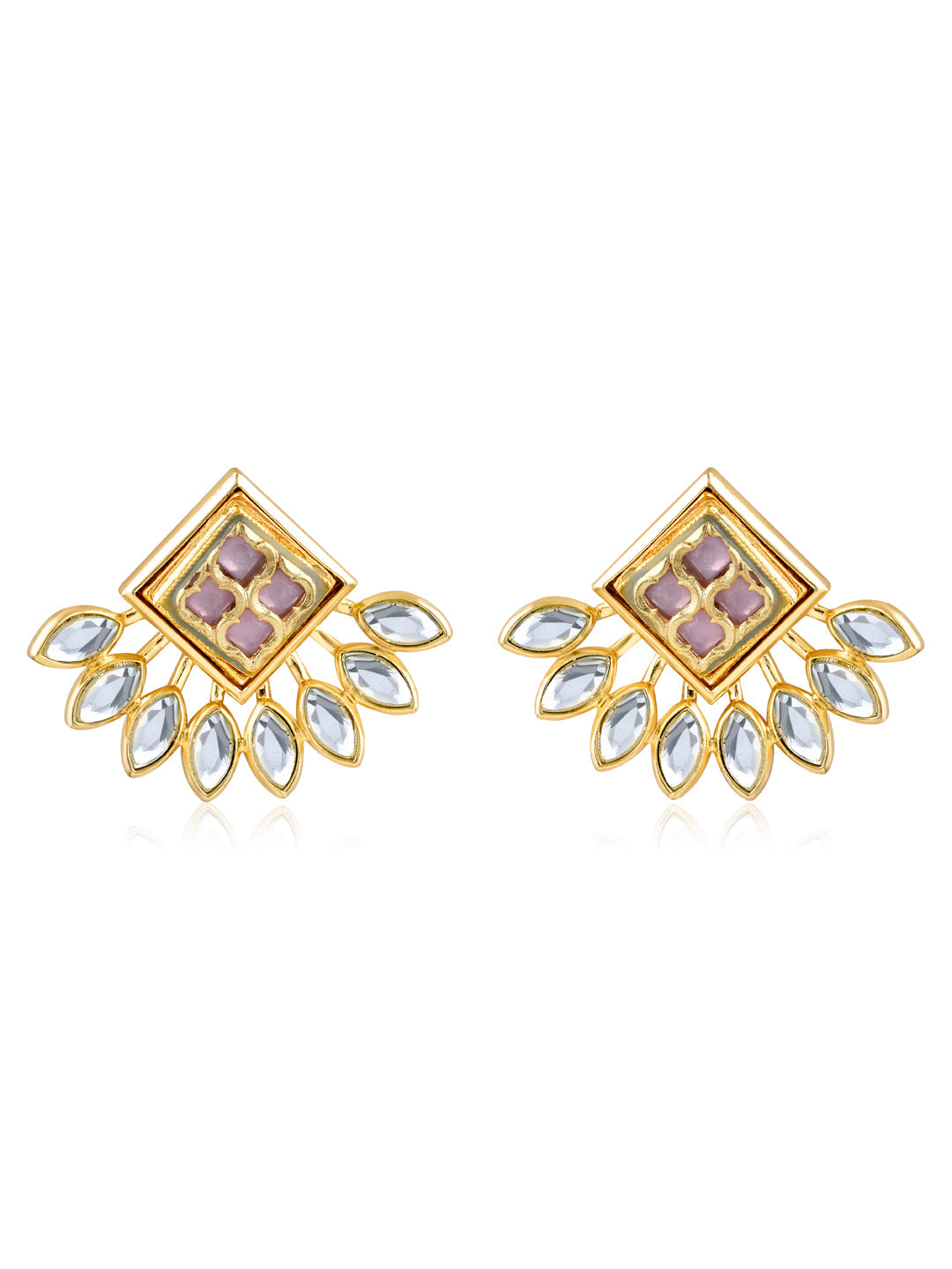 Aina Leaf Spur Pink and Gold Mirror Earrings 