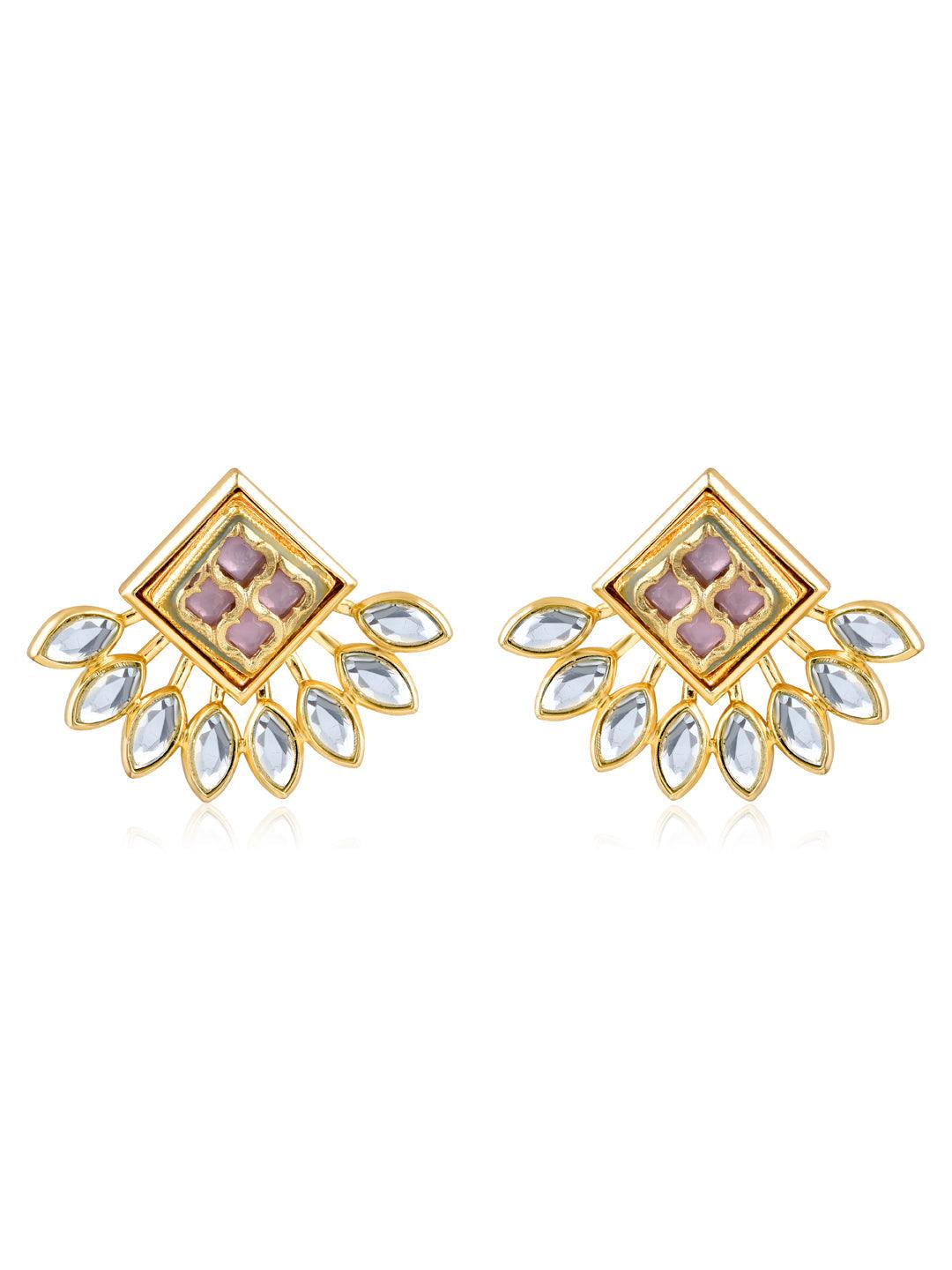  Aina Leaf Spur Pink and Gold Mirror Earrings