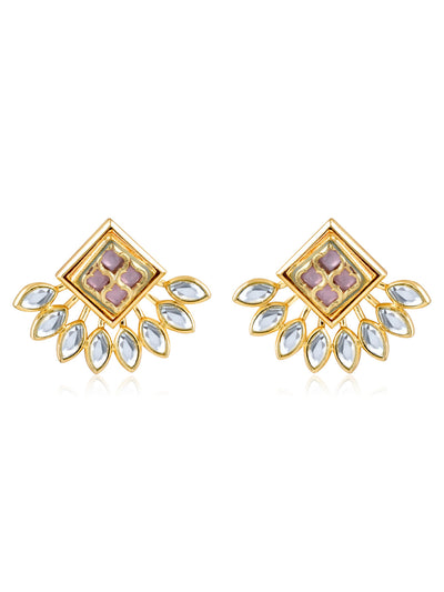 Aina Leaf Spur Pink and Gold Mirror Earrings 