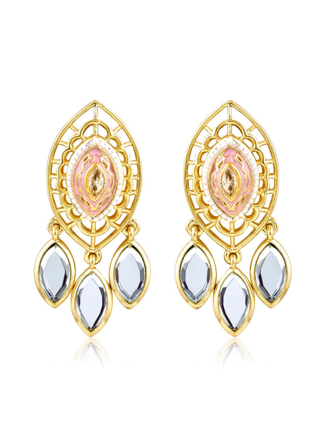 Aina Crystal Eye Pink and Gold Mirror Earrings 