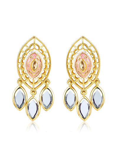 Aina Crystal Eye Pink and Gold Mirror Earrings 