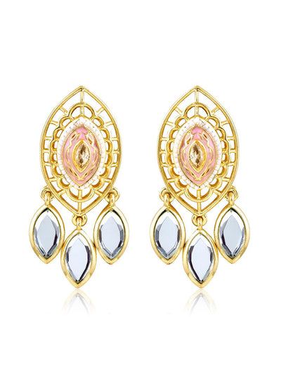  Aina Crystal Eye Pink and Gold Mirror Earrings