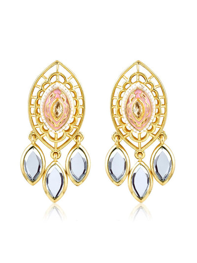 Aina Crystal Eye Pink and Gold Mirror Earrings 