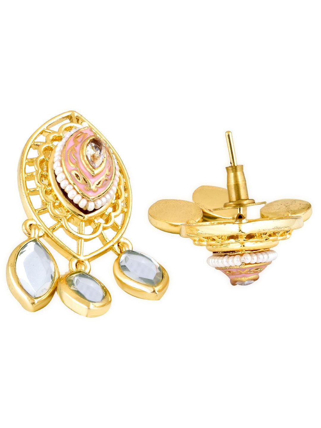 Aina Crystal Eye Pink and Gold Mirror Earrings 