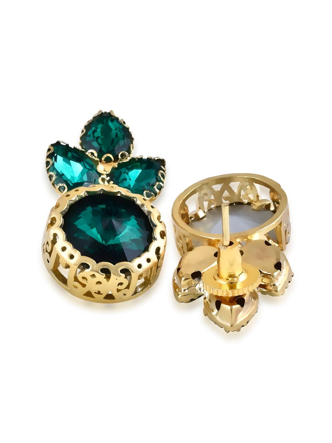 Aina Deep Green and Gold Drop Earrings 