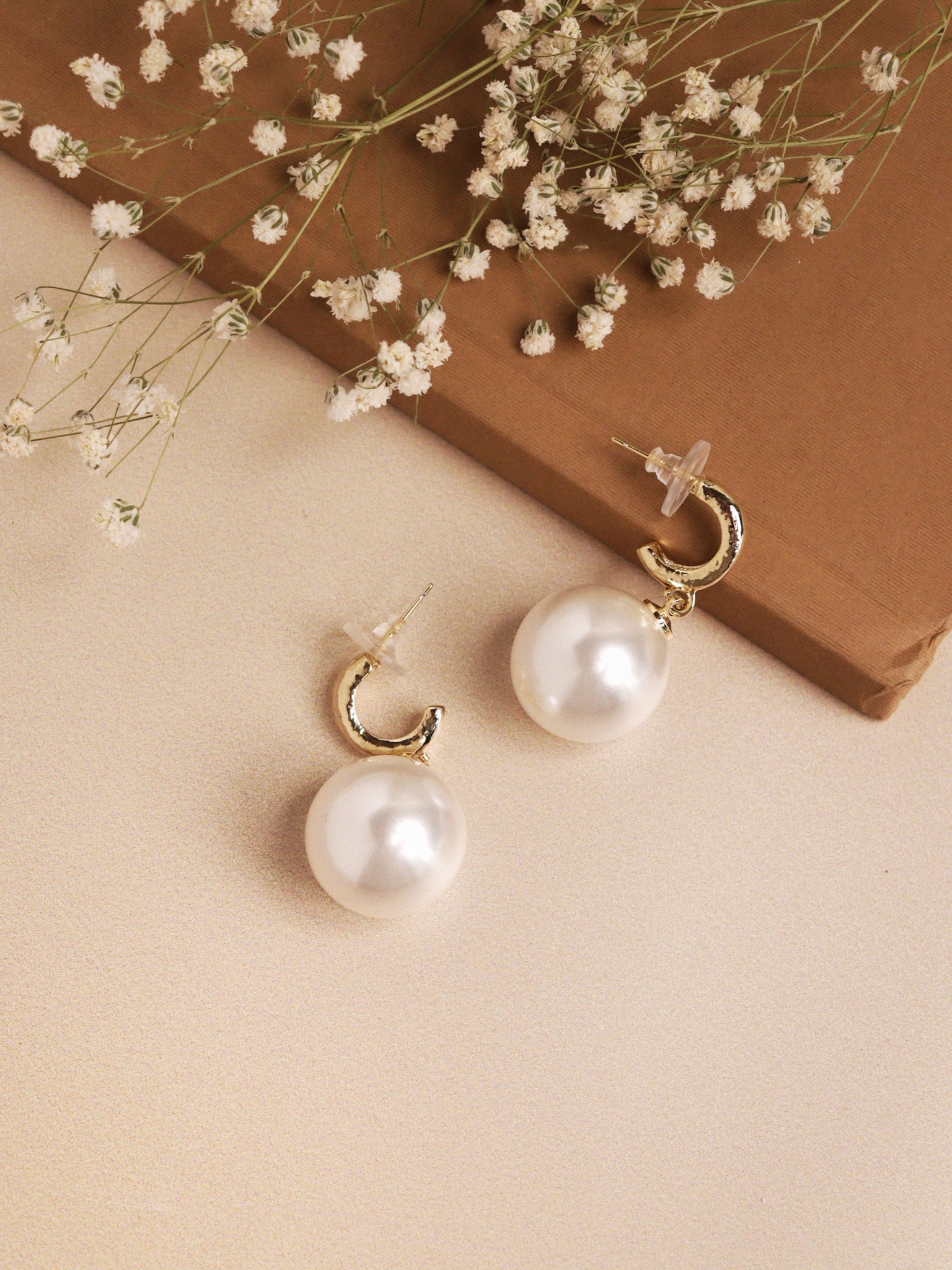 Floral White Pearl Earrings Gold Plated Jadau Studs Collections ER3788