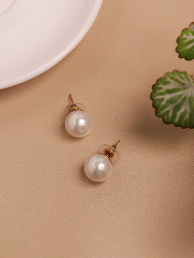 Gold plated small stud earrings with white pearls – Indian Designs