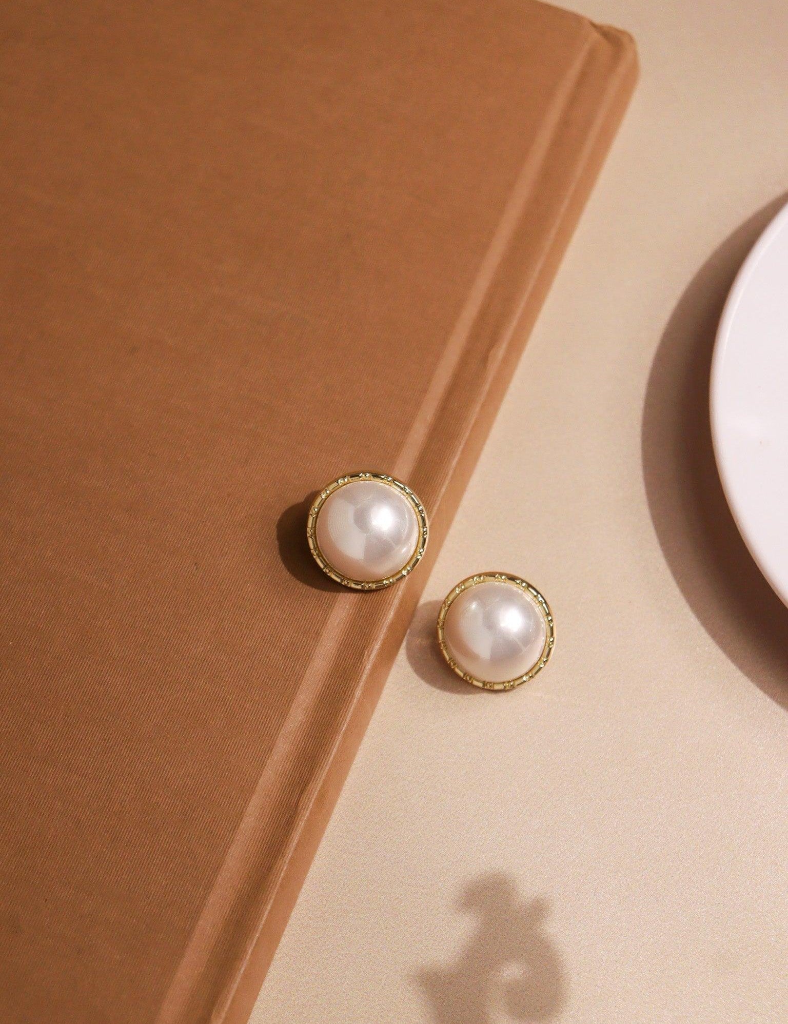 Gold Plated Dangling Pearl Crescent Drop Earring