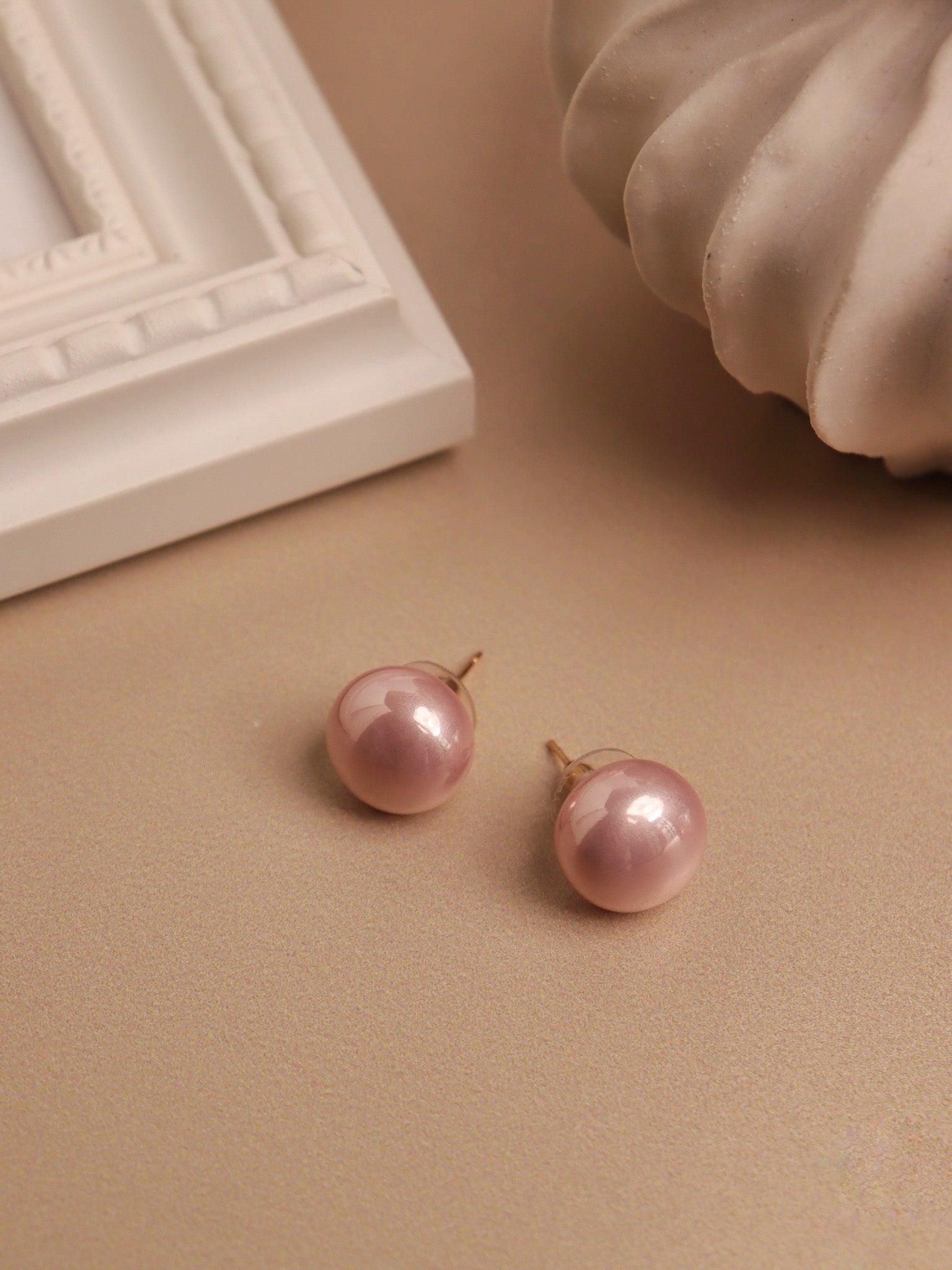 The Pearl Story - Roseline Button Pearl Stud Earrings 