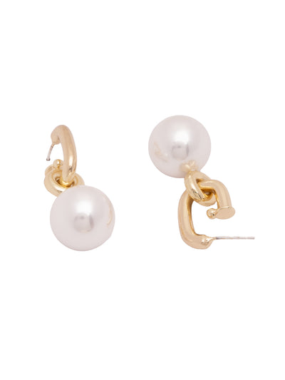 Marquise Garnet & White Pearl Long Dangle Earrings in 14k Rose Gold, R