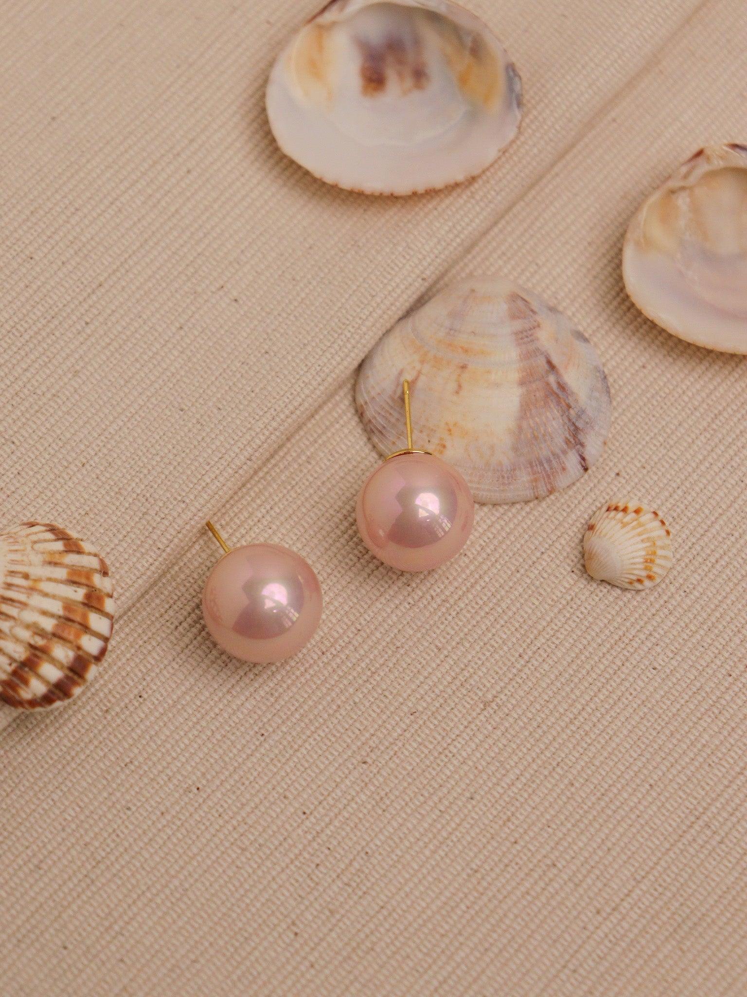 Pink Pearl Stud Earrings 