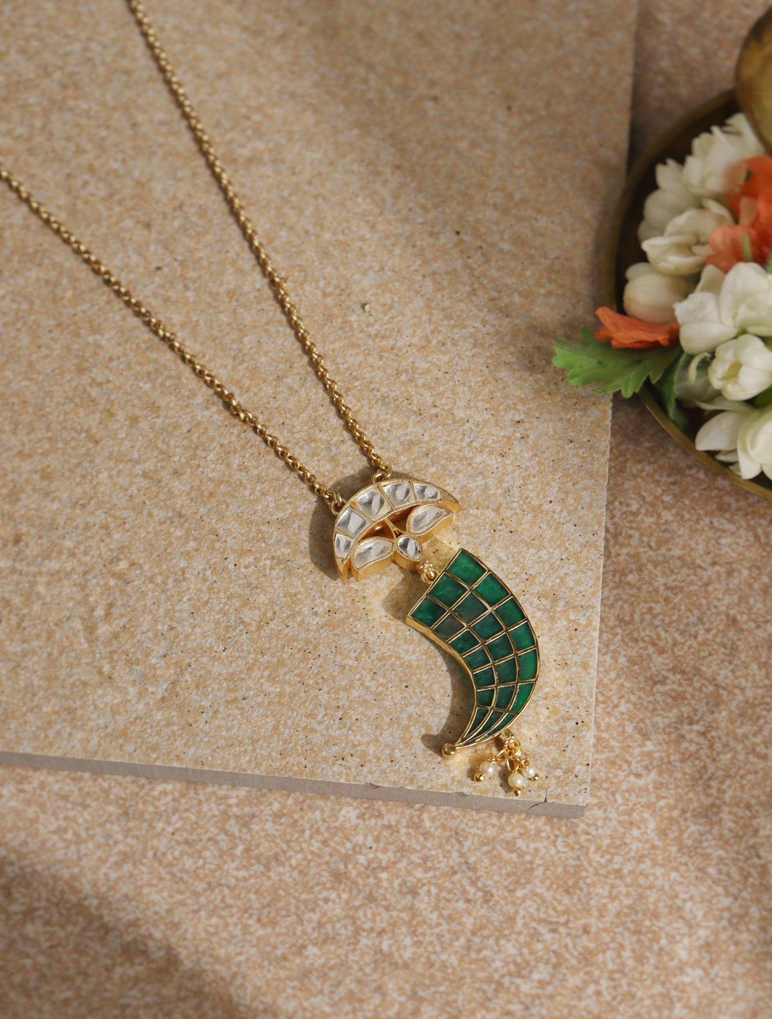  The Zoya Kundan Green Tusk Necklace