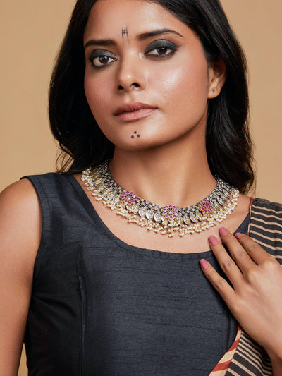  Aria Floral Pink Coin and Pearls Necklace