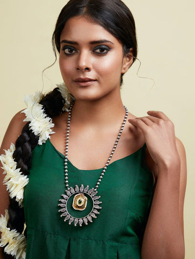  Aria Emerald Green and Bead Chain Surya Long Necklace