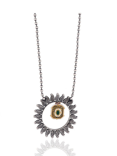Aria Emerald Green and Bead Chain Surya Long Necklace 