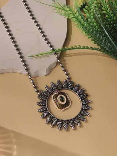  Aria Emerald Green and Bead Chain Surya Long Necklace