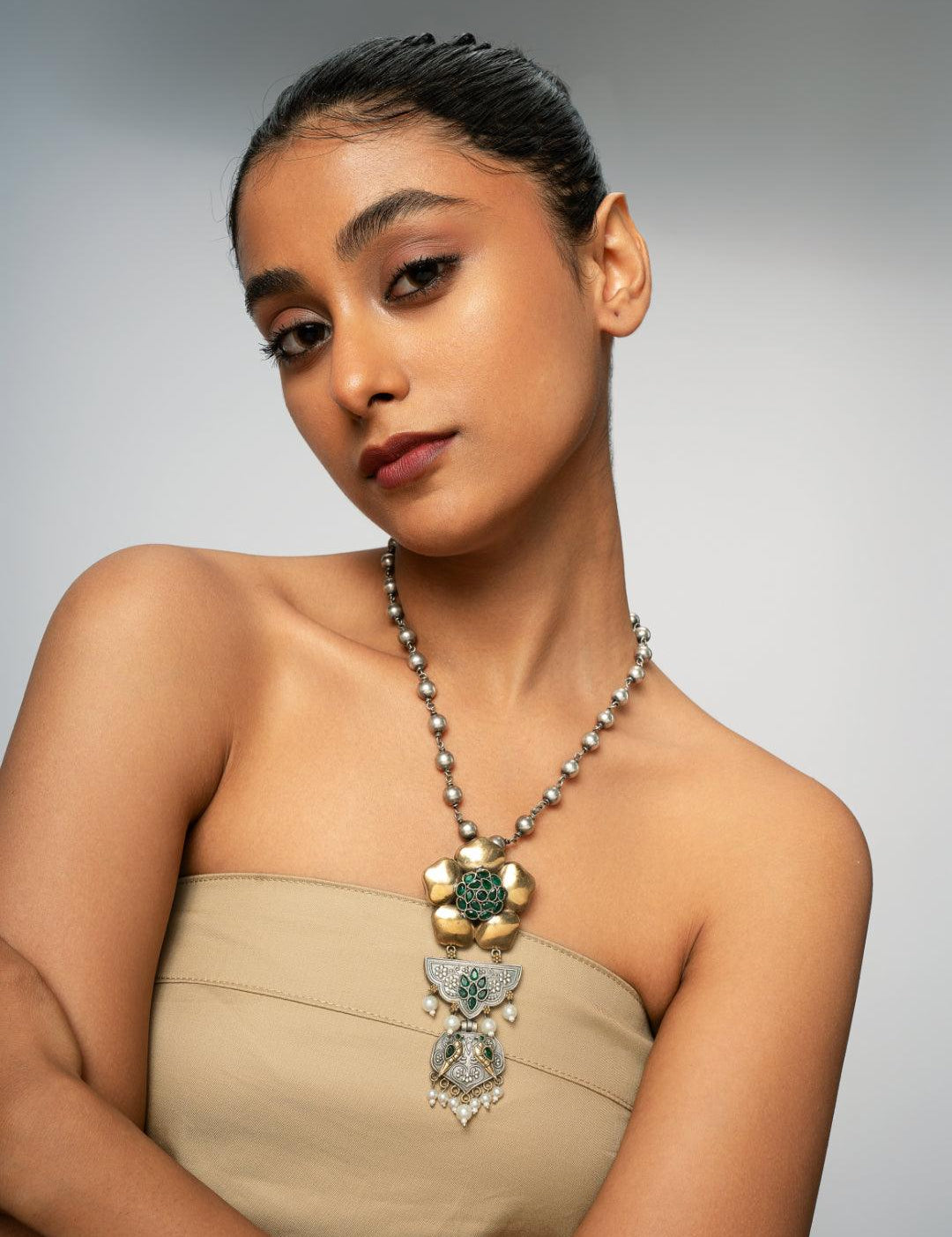 Two Toned Floral Oxidised Necklace