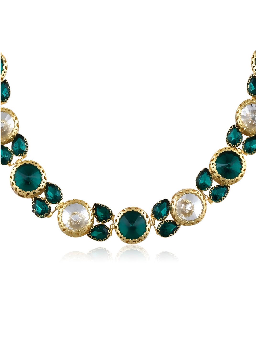 Aina Deep Green and Opaque Crystal Necklace 