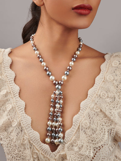 INDRANI, ELEGANT LONG PEARL NECKLACE WITH KEMP PENDANT-LR001PNS –  www.soosi.co.in