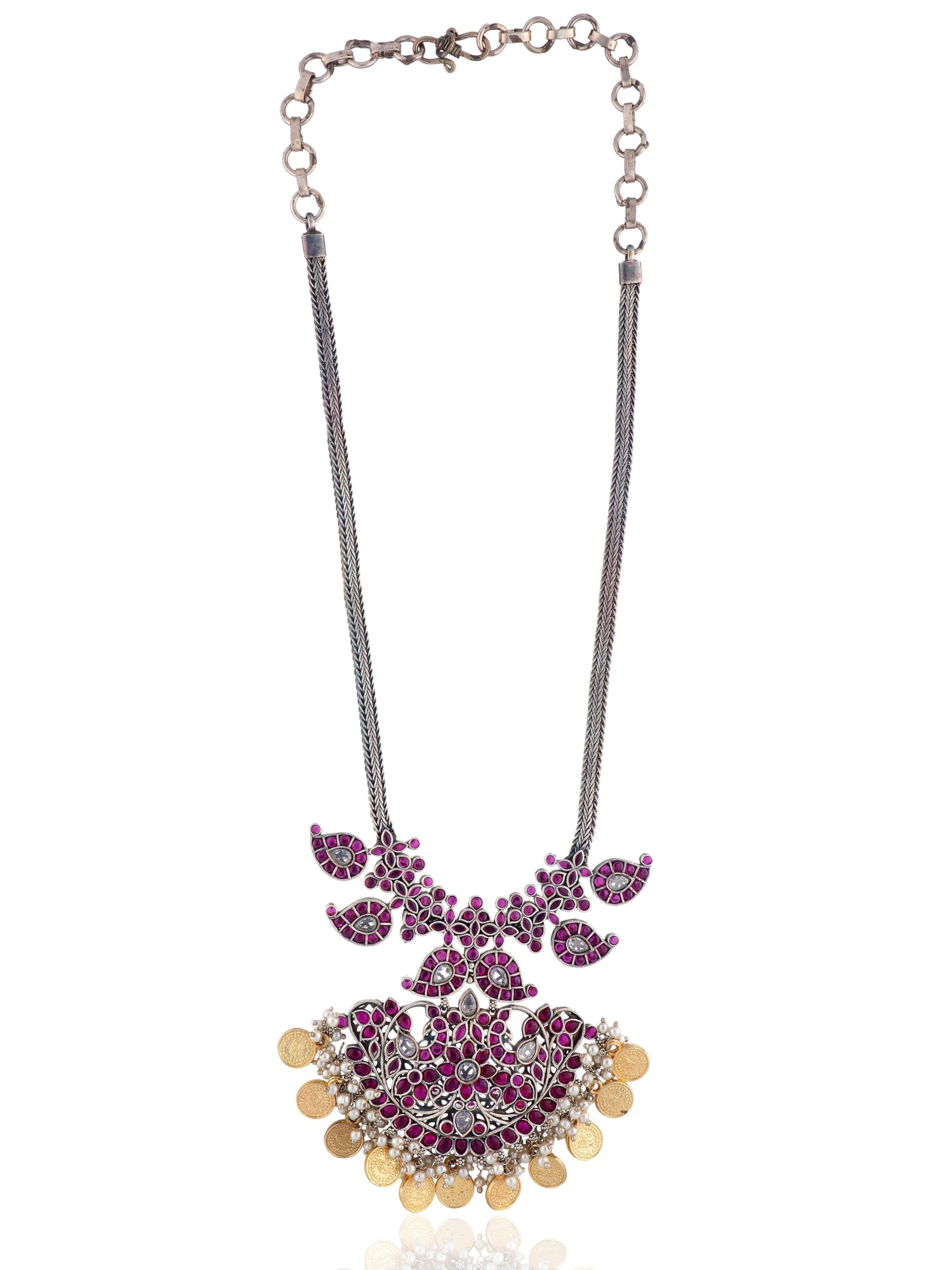 Aria Dual Tone Pink Paisley Coin Necklace Set 