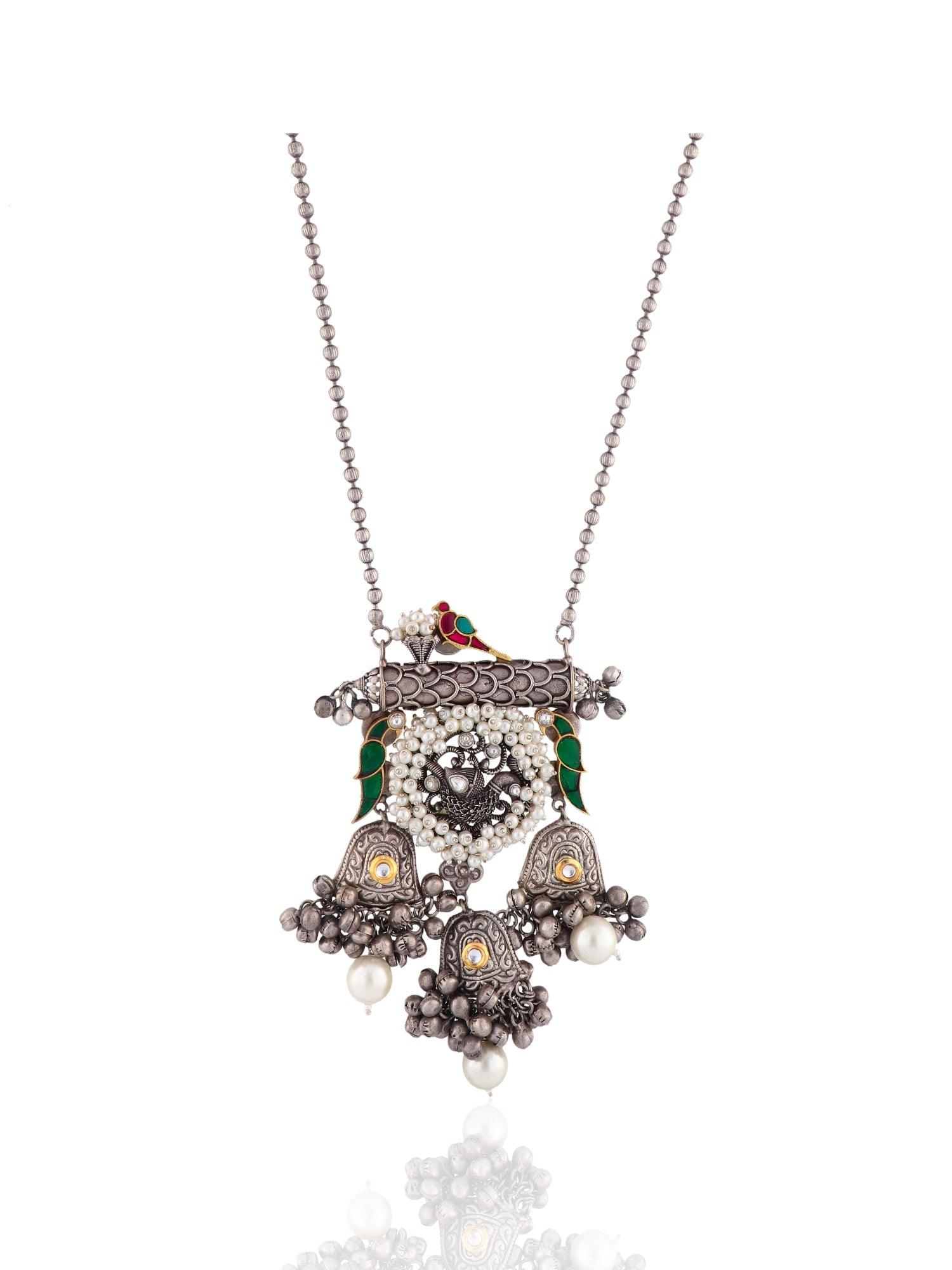 Aria Parrot and Pearls Long Necklace Set 