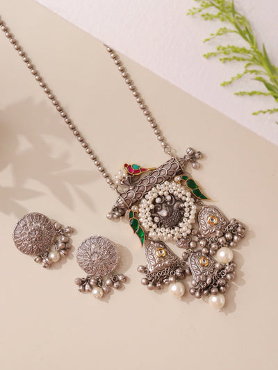 Aria Parrot and Pearls Long Necklace Set 