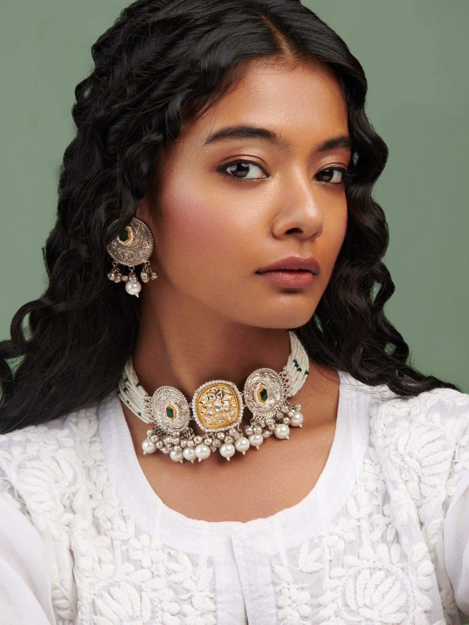 The Gypsy Green Pearl Choker Set - Curio Cottage 