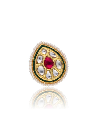  Bridal Red and Green Stone Leaflet Ring