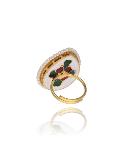 Bridal Red and Green Stone Leaflet Ring 