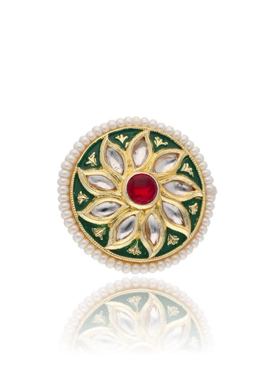 Bridal Red and Green Stone Plumeria Ring 