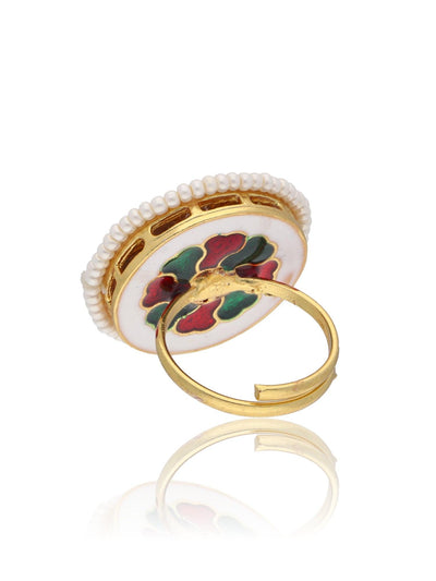 Bridal Red and Green Stone Plumeria Ring 