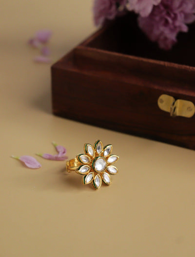  Bridal Kundan and Gold Daffodil Ring