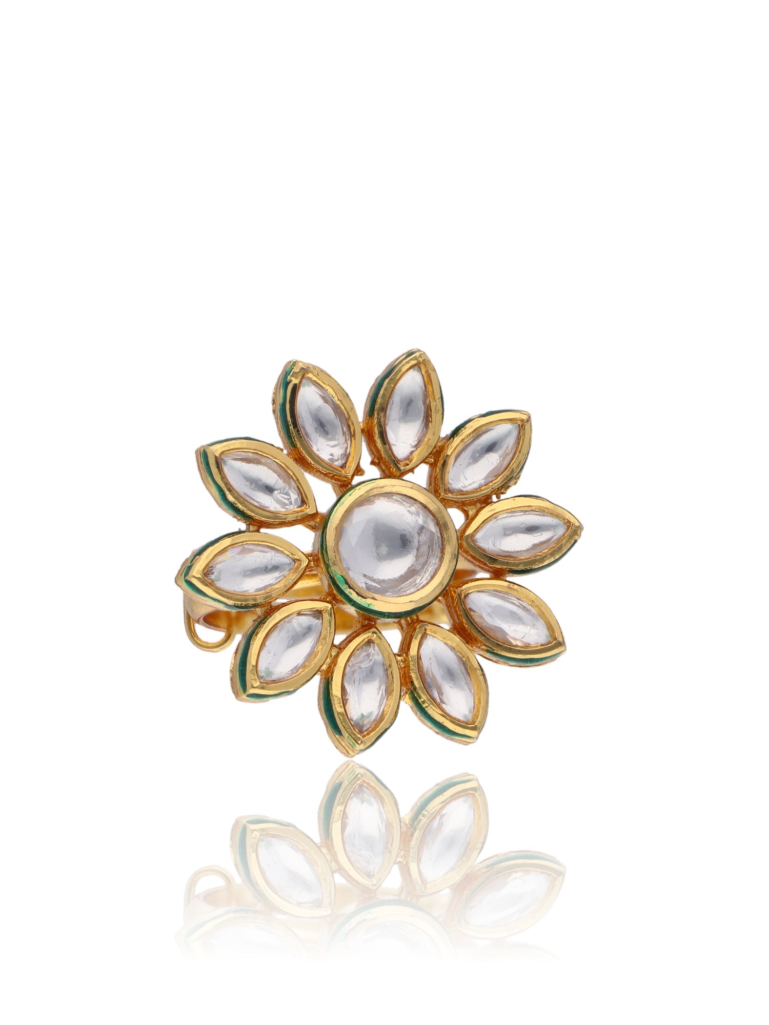 Bridal Kundan and Gold Daffodil Ring 