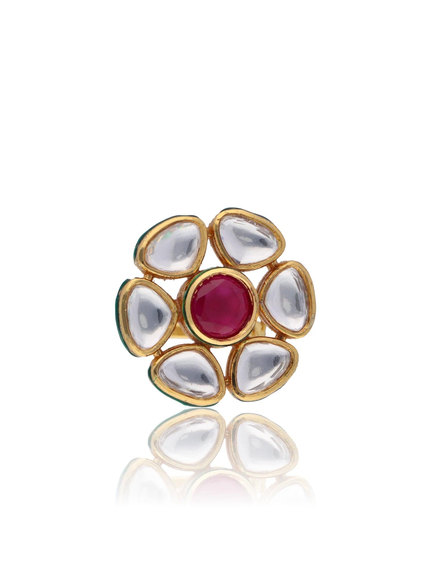 Bridal Red and Kundan Stone Aster Ring 