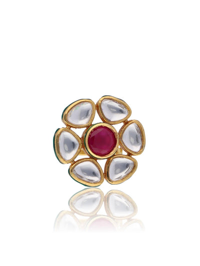 Bridal Red and Kundan Stone Aster Ring 