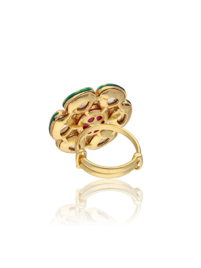 Bridal Red and Kundan Stone Aster Ring 