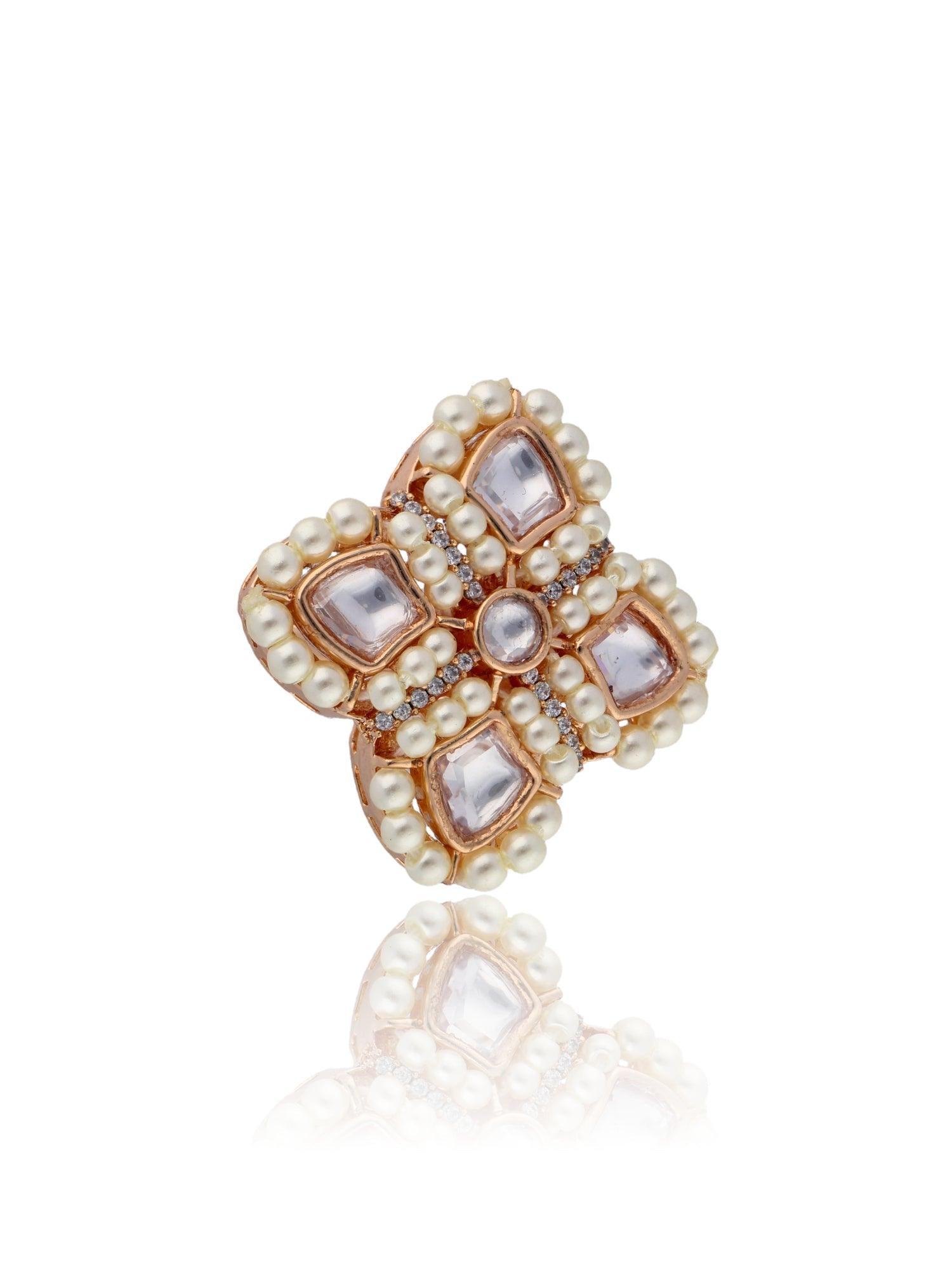 Bridal Kundan and Pearls Matte Ring 