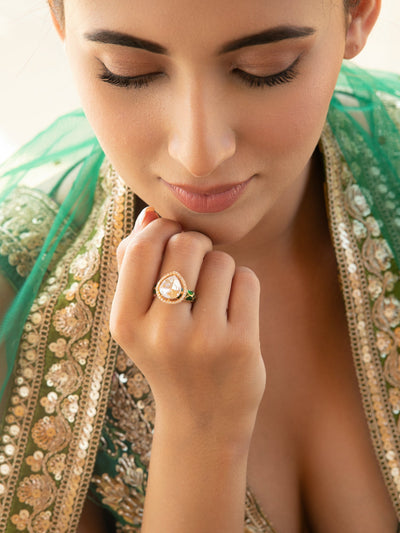 Bridal Green Enamel and Kundan Leaflet Ring 