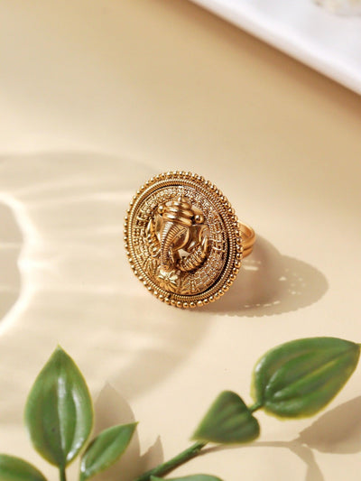 22K Gold Plated Ganesha  Filigree Ring 