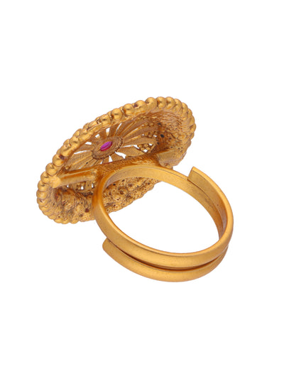 22K Gold-Plated Temple'S Crimson Studded Embrace Ring 