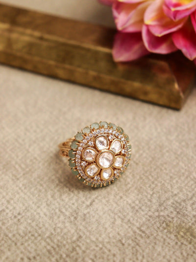 Mint Green Zircon-Studded Polki Ring 