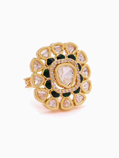 18 KT Gold Toned Uncut Polki Studded Ajustable Ring 