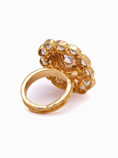 18 KT Gold Toned Uncut Polki Studded Ajustable Ring 
