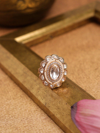  18 KT Gold Toned CZ Studded Kundan Ajustable Ring