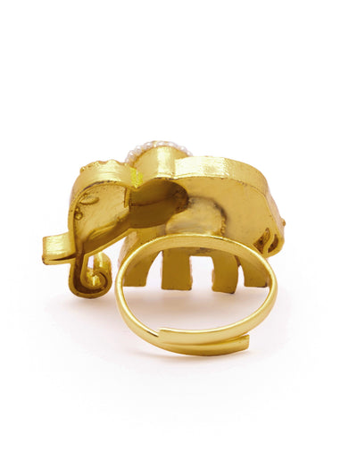 Besparkled White Elephant Kundan Ring 