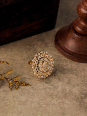 Pearl White Jadau Cocktail Ring in Gold Plated